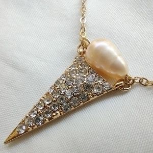 NWT Rhinestone Point & Freshwater Pearl Gold Tone 17" Necklace with Extender